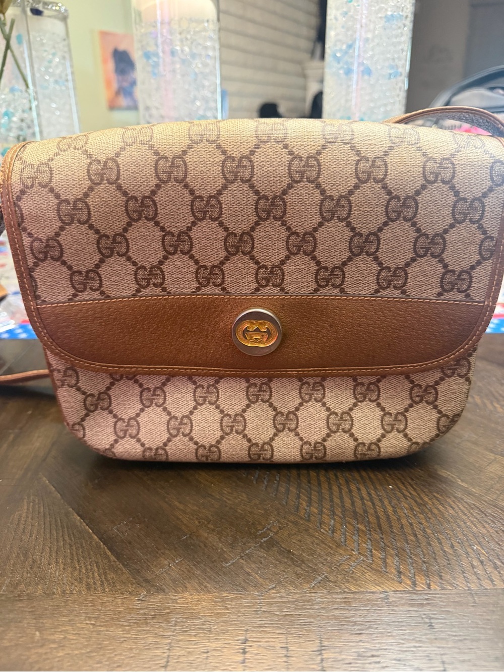 Gucci Brown GG Supreme Canvas Crossbody with Leather Trim